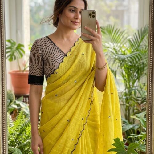 Linen Cotton With Mirror Work